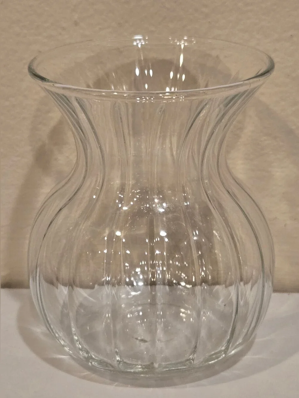Vintage Clear Ribbed Glass Vase -
